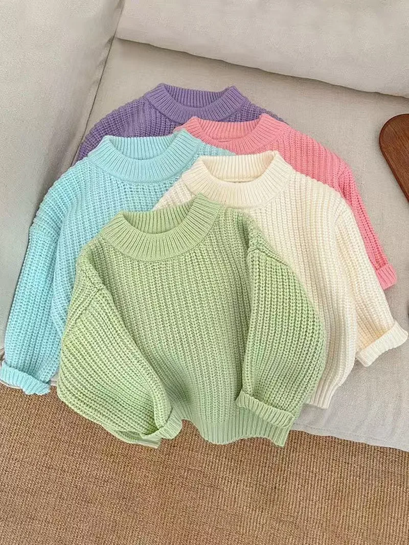 

Female Girl Baby Solid Colour Round Neck Pullover jumper Spring Infants Young Children Foreign Style Long-sleeved Knitwear