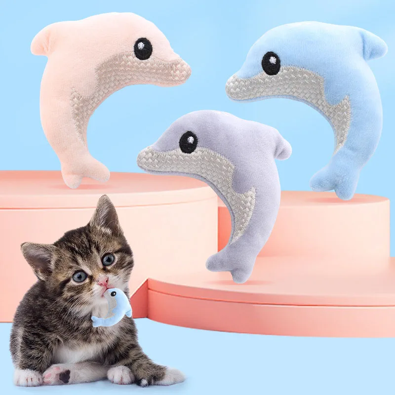 Cute Dolphin Shape Catnip Plush Toy Interactive Kitten Teasing Toys Soft Chew Play Toy for Cats Self Entertaining Pet Supplies