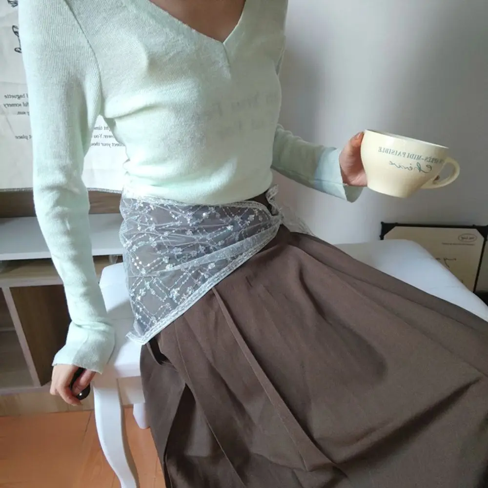 فريد الكورية نمط الدانتيل تنورة صغيرة مثلث الشاش الترتر نصف تنورة رقيقة فستان Cummerbund حزام البنطال الجينز الفتيات حار