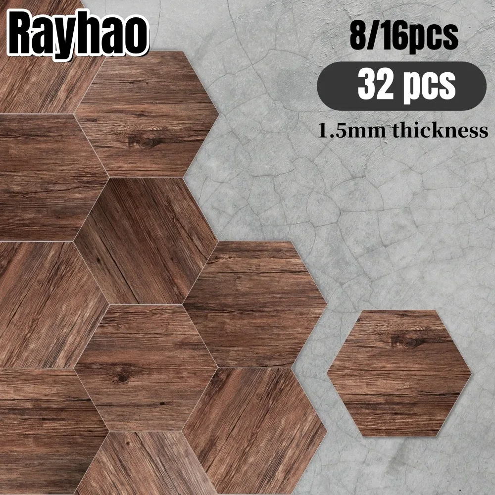 

Hexagon Self-adhesive Flooring Stickers Wood Grain Vinyl Floor Tiles Stick on Kitchen Bedroom Wall Stickers Wallpaper Home Decor