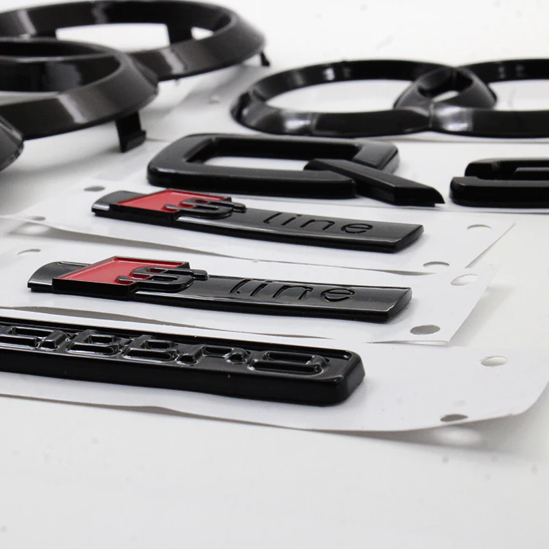 Pour Q3 2013-2022, emblème de calandre avant de voiture en ABS noir avec logo 4 anneaux, autocollant de badge de coffre arrière, accessoires de décoration Sline Quarrto