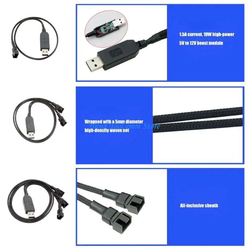 H37F USB To 4Pin Cable Converts 5V To 12V For PC Fan With PVC Material And Stable Power Output