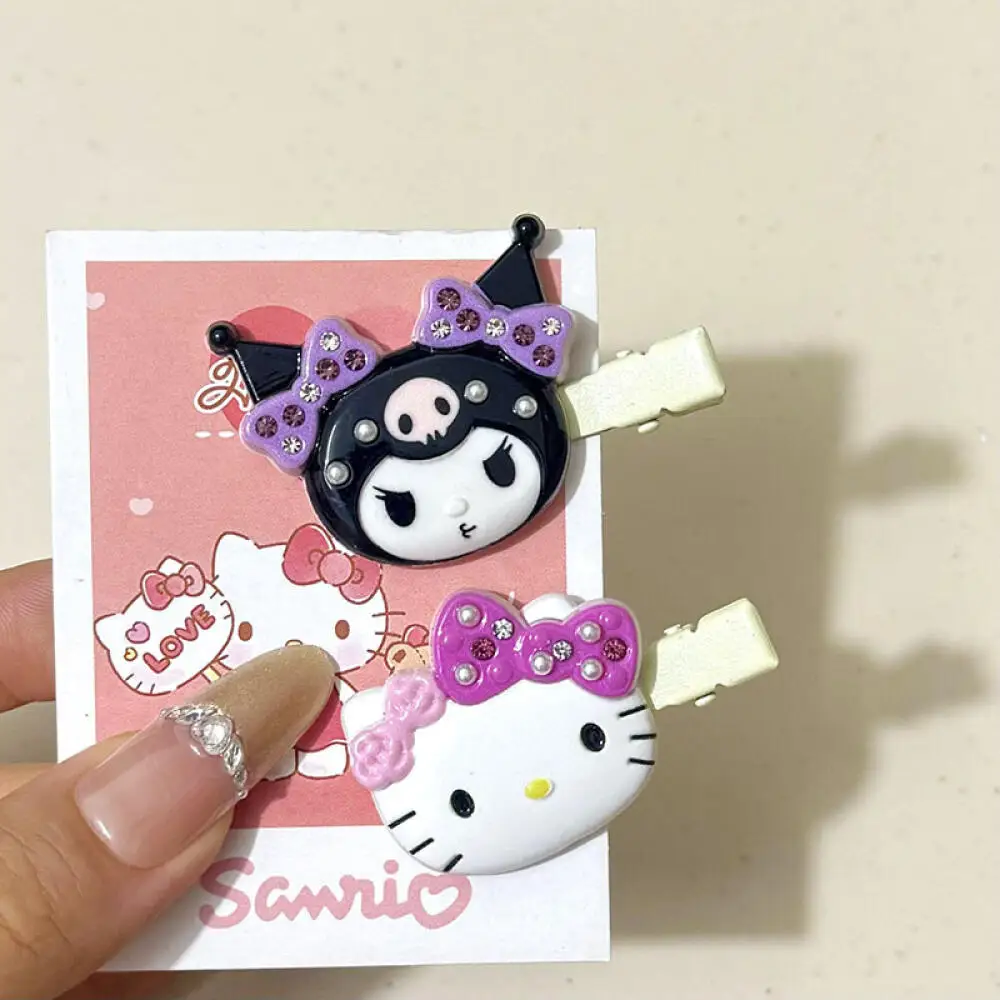 Sanrio Hello Kitty Haarspeldjes Glanzend Roze Kristal My Melody Kuromi Vrouwen Haren Accessoires Zoete Meisjes Hoofdtooi Pony Clip Gift