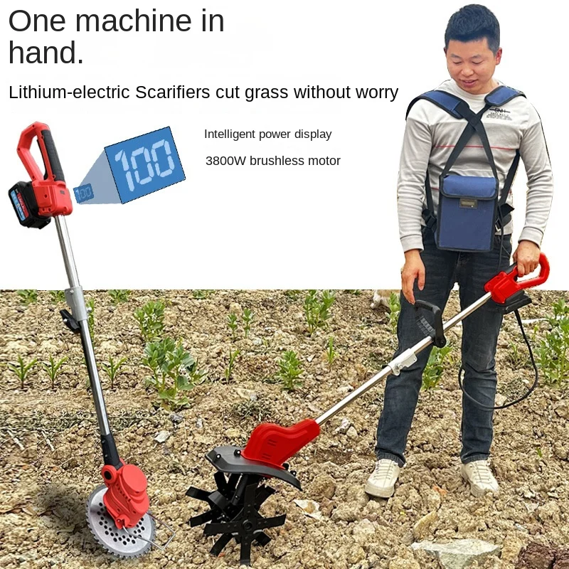 

21V Lithium Battery Earth Loosening Machine Lawn Mower Small Household Mower Handheld Electric Mower Garden Trimmer Rechargeable