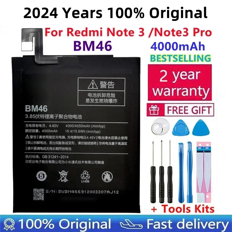 100% Original 2024 Years High Quality BM46 Battery Real 4050mAh For Xiaomi Redmi Note 3 Redmi Note3 Pro Bateria Fast Shipping