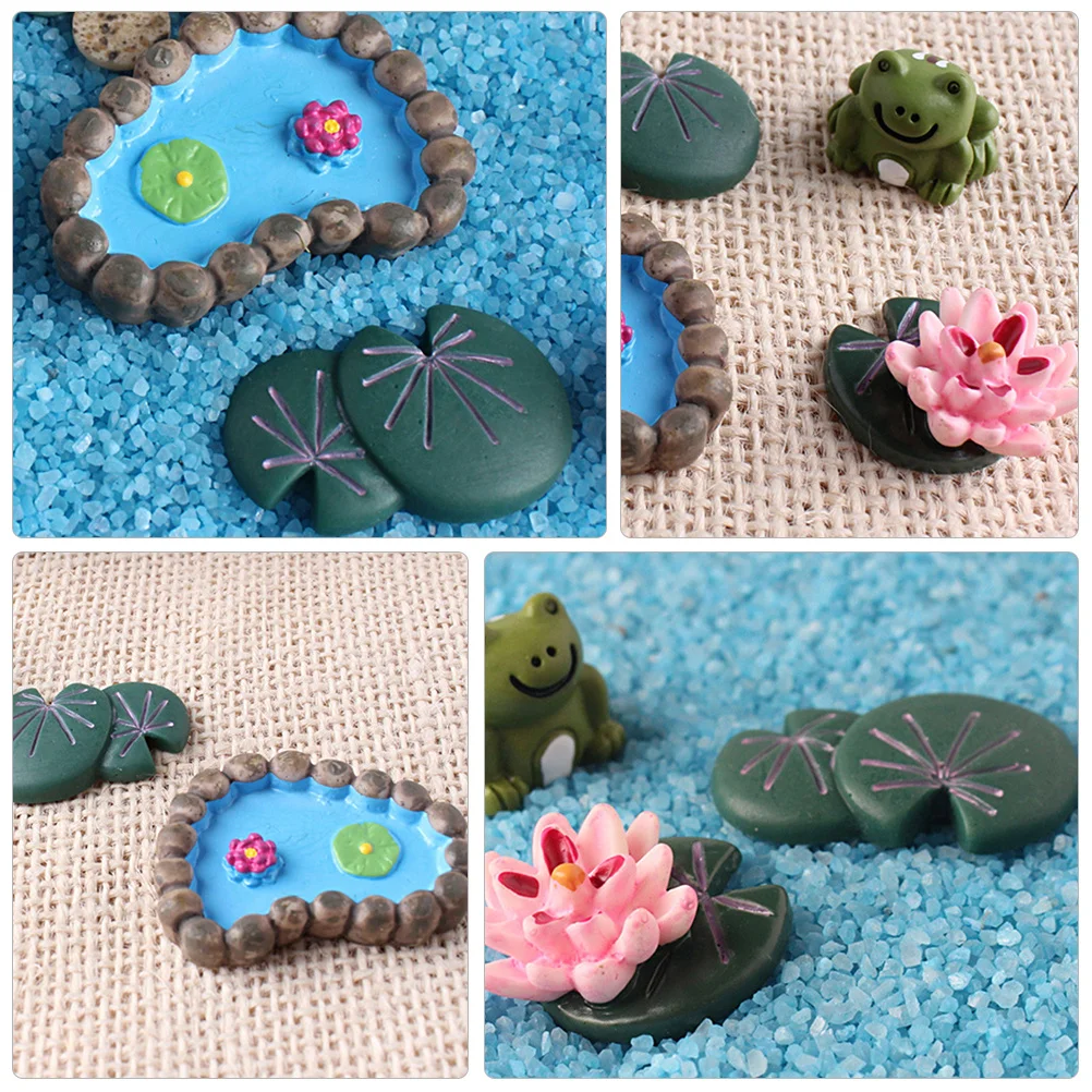 

20Pcs Resin Miniature Lotus Pond Ornament Fairy Garden Decoration Micro Landscape Home Decor Lotus Pond Garden Ornament