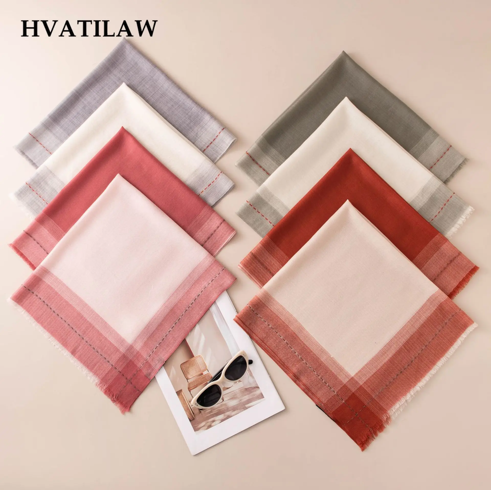 Spring Autumn Wool Lightweight Woven Square Scarf for High-end Office Air Conditioning Cover Soft Necktie Small Collar Accessory