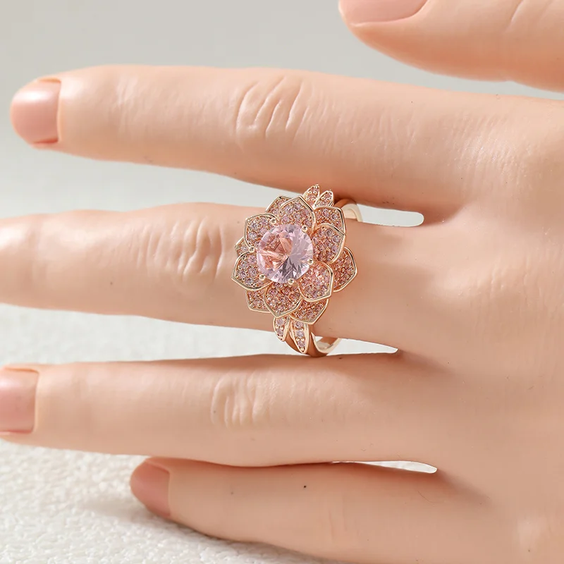 Exquisite Elegant Flower Shape Ring Inlay Synthetic Zircon Women's Luxury Design Wedding Banquet Atmosphere Ring Jewelry