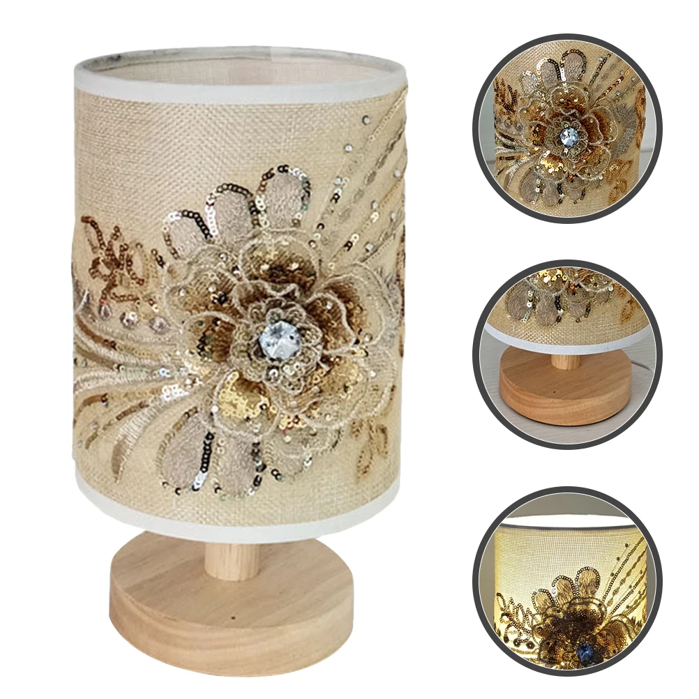 

Fabric Table Lamp Bedroom Light Lamps Bedside with Usb for Lampshade Desk Iron Frame Cute