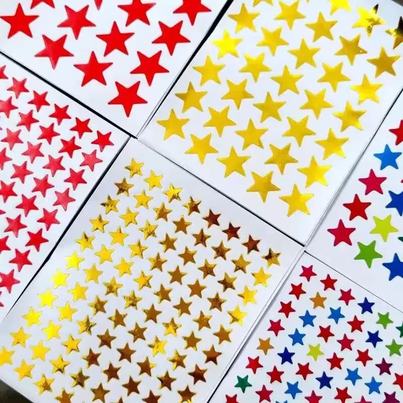 10 Sheets Pack Gold-Plated Glitter Stickers Children's Award Label Mother Teacher Praise Five-Pointed Star Love Glue Labels