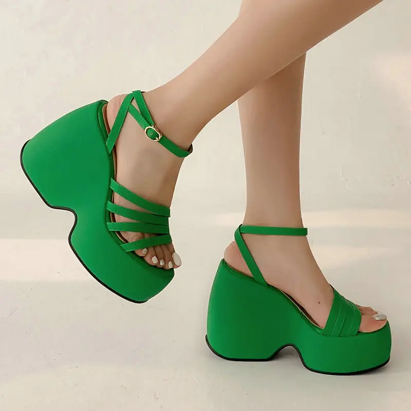 

2022 Luxury Brand New Designer Women Dress Shoes Green Orange Open Toe Platform Heels Woman Summer High-Heeled Wedges Sandals