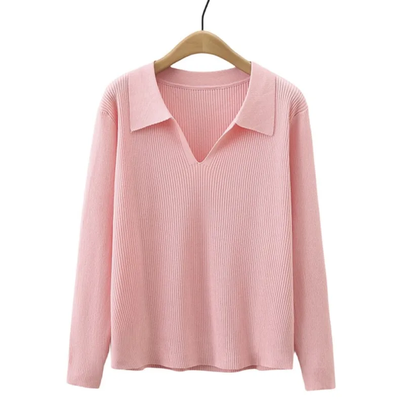 Suéter de punto ajustado con cuello en V para mujer, ropa informal de talla grande, jersey de manga larga, Color sólido, S61, otoño e invierno, 6613