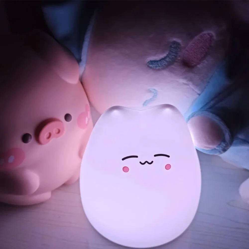 Catton Cat Baby Night Lamp 7-color Pat Touch Color-changing Eye Protection Bedroom Bedside Night Light Gift Children battery