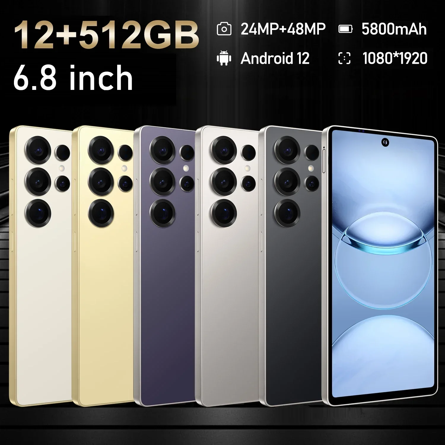 FUFFI S25 Pro Smartphone Cellphones Android 12,6.8 inch Screen,12+512GB,24+48MP Mobile phone 5800mAh Google Play Store,Phone 5G