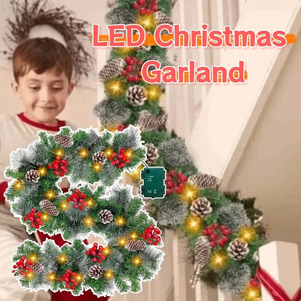 

8 Modes LED Christmas Garland Lifelike Waterproof Artificial Christmas Garland Green with Warm White Lights Lighted Xmas Wreath