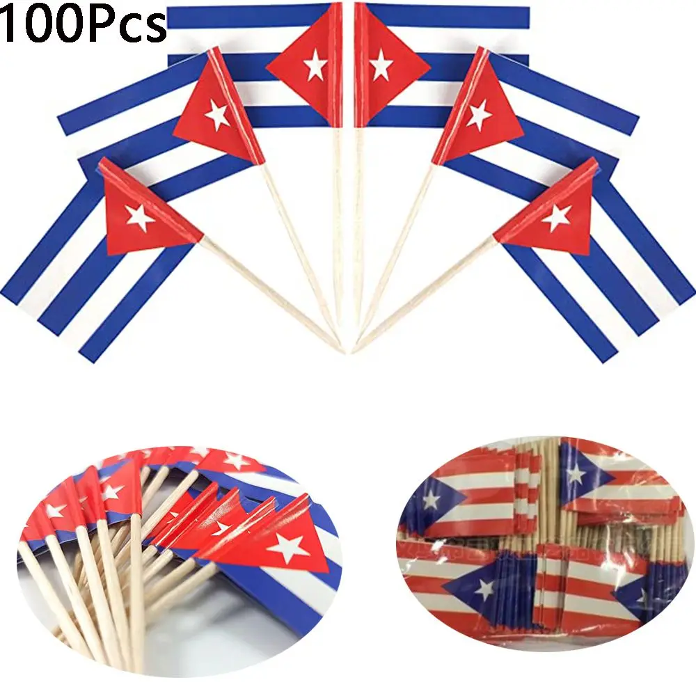 100Pcs Cuba Toothpicks Flag Cuban Flags Cupcake Toppers Decorations Wedding Baby Shower Supplies Cocktail Toothpick Flag