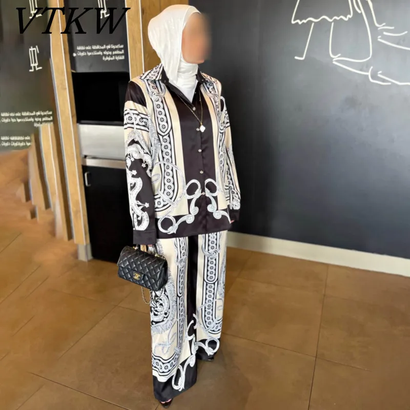 

VTKW Printed Decorative Single-button Silk Design Women's Blazer Spring 2025 Two-piece Set Including Long Pants Versatile Shirt
