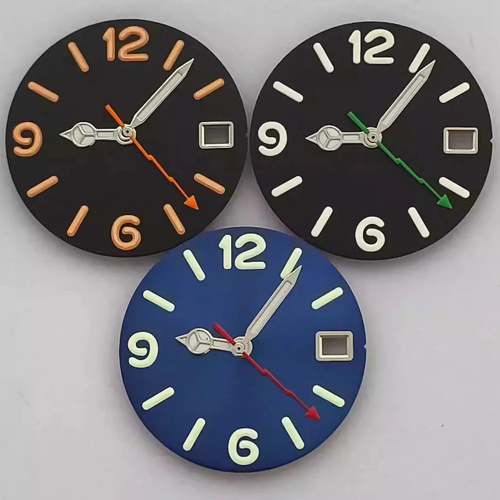 

28.5mm NH35 Dial Green Luminous Watch Dial + Watch Hands for NH35 NH36 4R 7S Movement Single Calendar Watch Face With Pointer
