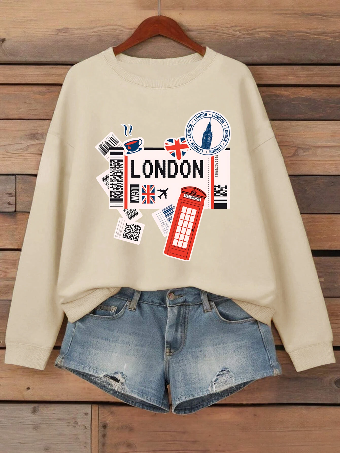 لندن السياحية الجوية الطباعة النساء ملابس رياضية فضفاضة Crewneck البلوز عارضة متعدد الألوان البلوز الصوف الخريف الملابس