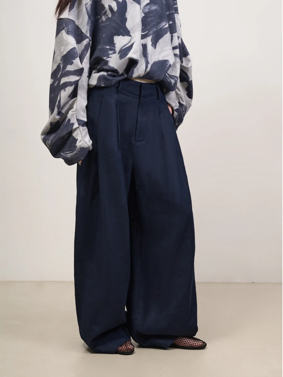 

l Cotton Linen Wide Leg Pants High Waist Casual Loose Fit Ladies Trousers LANVIVIER k Blue 3D Pleated Skirt Sle