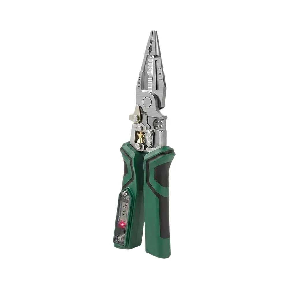 Digital Display Electrician Pliers For Wire Stripping Cutting Crimping And Voltage Testing Multi-function Tool Green