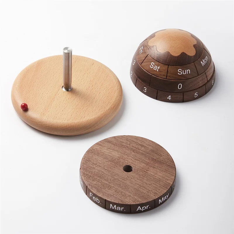 Compact 1Set Wooden Desktop Calendar Decor Office Desk Decor Block Calendar For Desk Brown