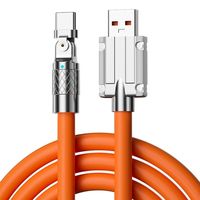 USB A 180 Degree Silicone Data Cable IOS/Type C/micro USB 120W Rotation Silicone Charging Cable with Light 1M/2M