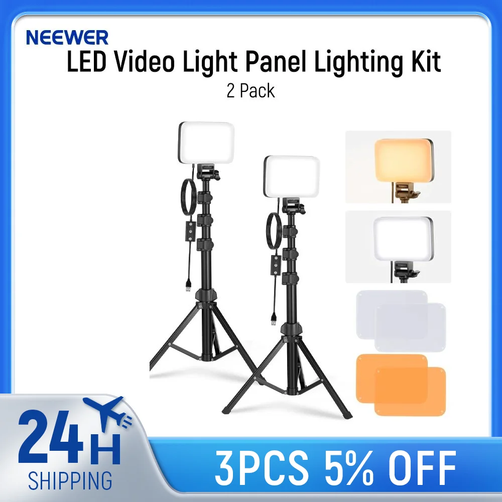 

NEEWER LED Video Light Panel Lighting Kit, 2 Pack Bi Color Dimmable Portable Studio Lights with Stands & Filters for Photography