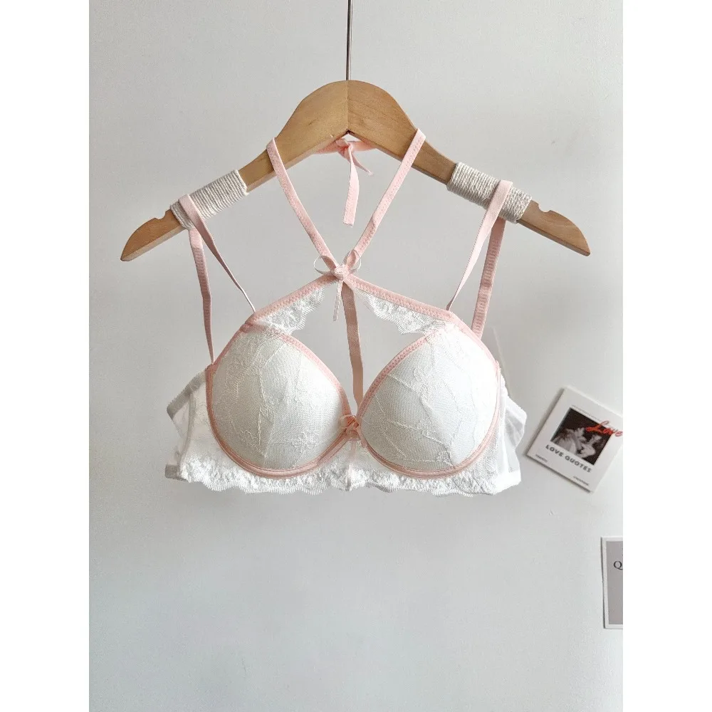 Women Halter Neck Lace Brassiere Wireless Soft Support Push Up Bra Small Bust Shaping Anti Sag Comfort Lingerie 32-38AB セクシーな