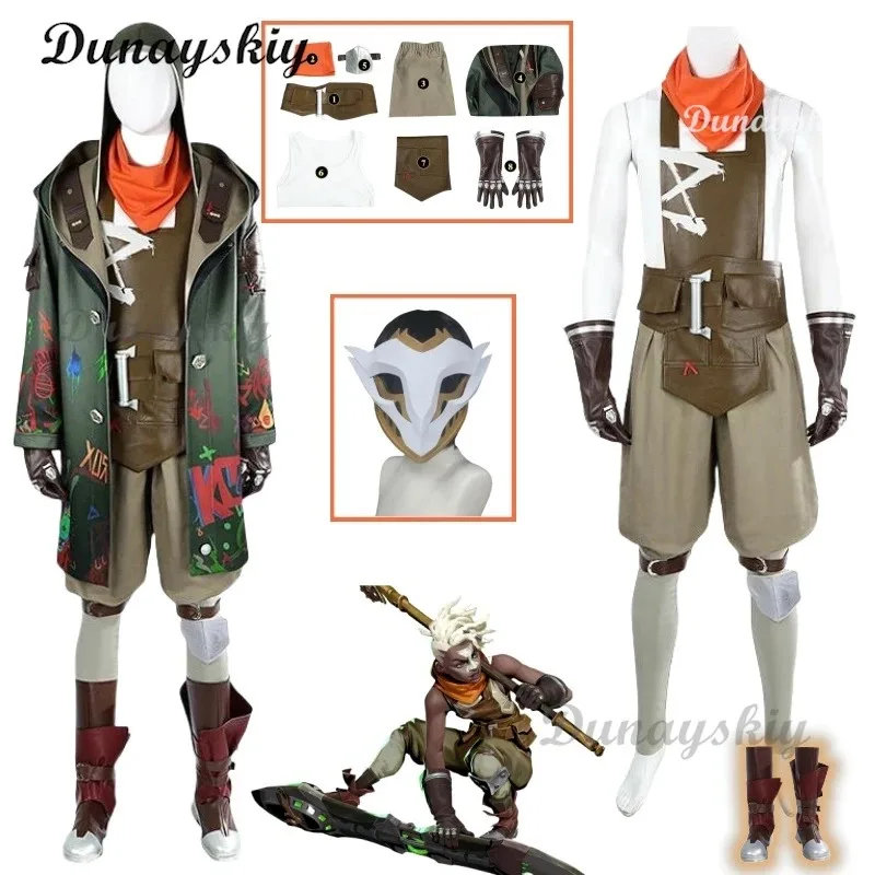 

Ekko Cosplay Cpstume LOL Arcane Season 2 Cosplay Costume Mask Handsome Jacket Vest Coat Uniform Halloween Party Customized