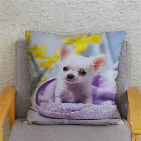 Cute Mini Chihuahua Dog Printed Cushion Cover Pillow Case Hugging Pillow Case Sofa Home Decor Pillow Case