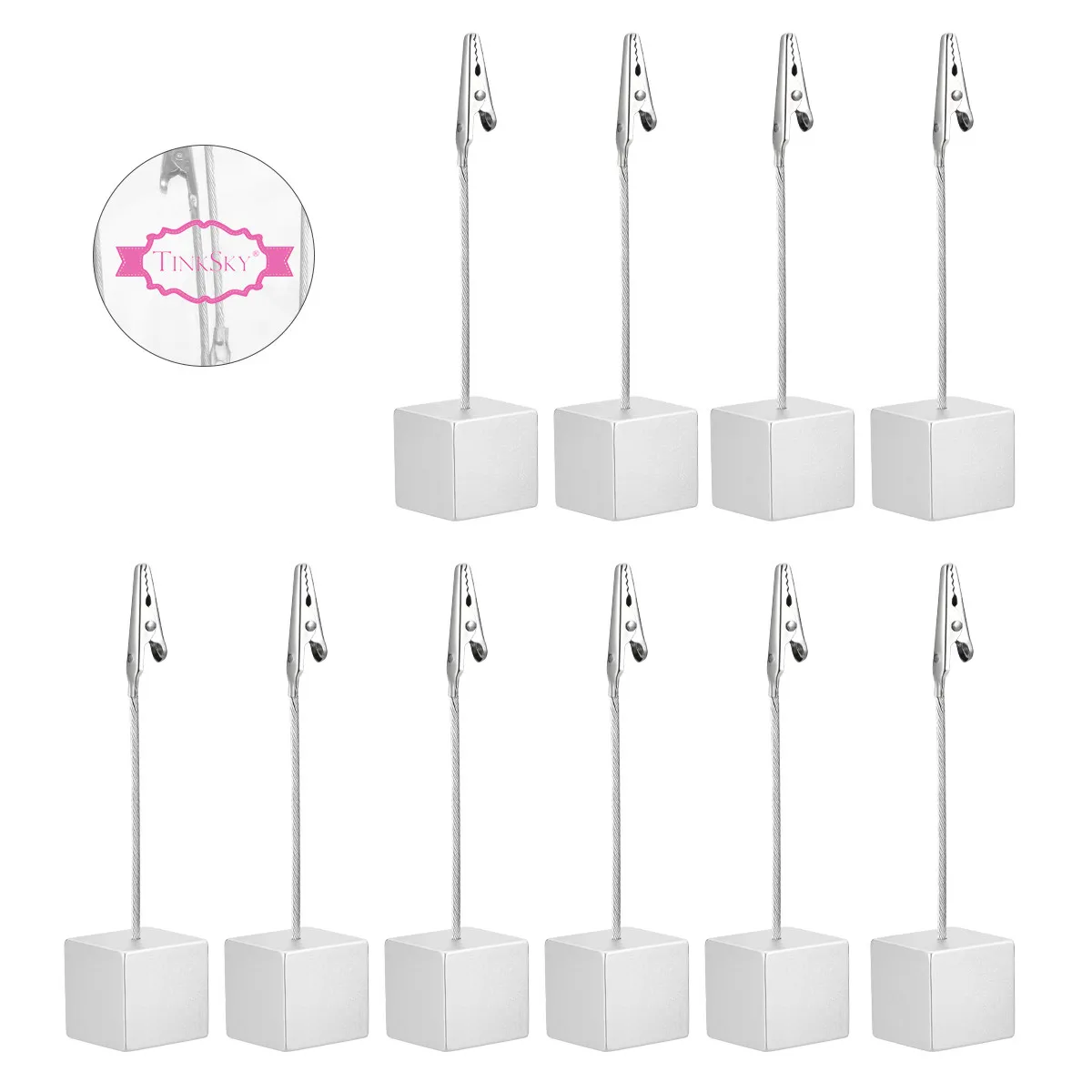 10Pcs Memo Holder Clips Resin Stainless Steel Cube Base Note Paper Clip Desktop Document Organizer Office Home Use Silver