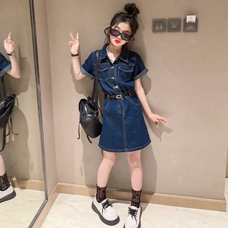 

Denim Skirt Summer Dress for Girl Princess Girls Party Korean Children's Clothes 2025 4 Year Old Dresses From 8 14 Years Elegant