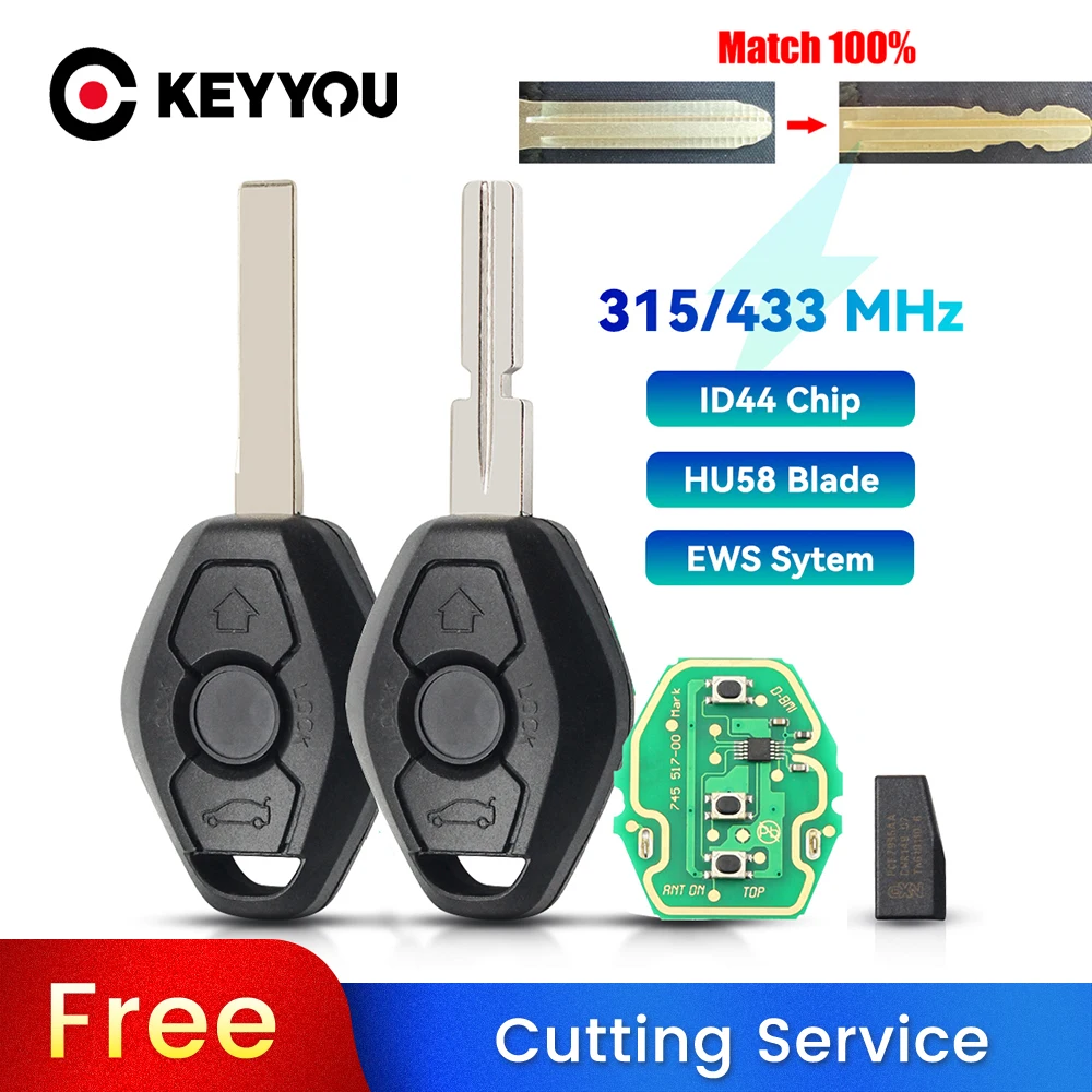 With Cutting CNC Service For BMW EWS System Z1 Z2 Z3 Z5 1 3 5 7 Series 315 Mhz ID44 Chip Smart Remote Control  Car Key