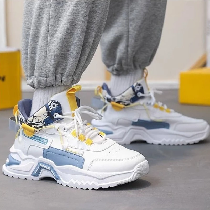 

Модные мужские высокие кеды со скрытой высотой, толстая подошва на шнуровке, спортивная универсальная повседневная обувь для бега, весна-осень 2025, модная обувь