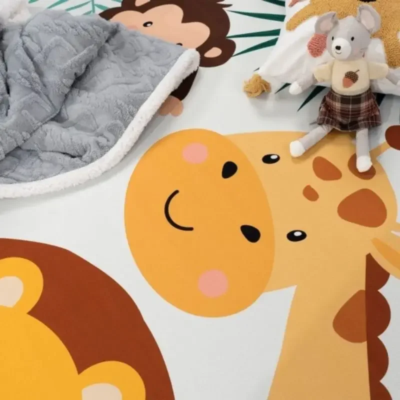 Animal Hairy Nursery Play Mats For Children,Round Plush Bedroom Rug For Kids,Lion Monkey Giraffe Fluffy Carpet For Living Room