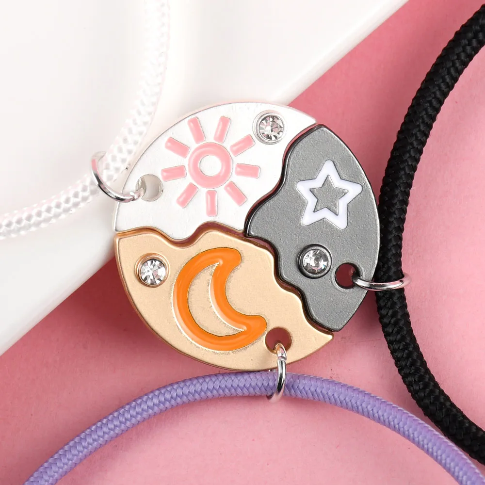 Lovecryst 3 قطع/مجموعة Sun Moon and Star Stitching Best Friend سوار BFF هدايا مجوهرات الصداقة للفتيات