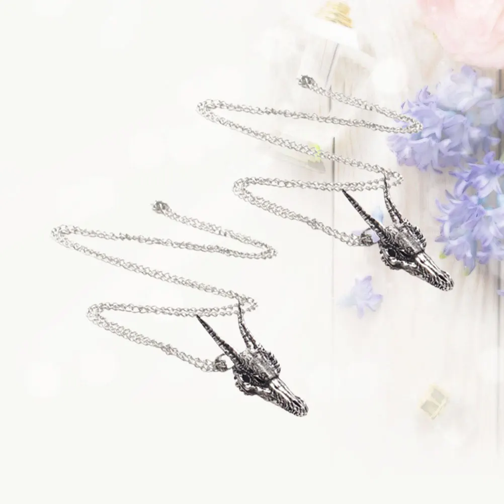

2pcs Dragon Zodiac Pendant Necklace Retro Alloy Punk Gothic Men Necklace Suitable Special Occasions Halloween Gift