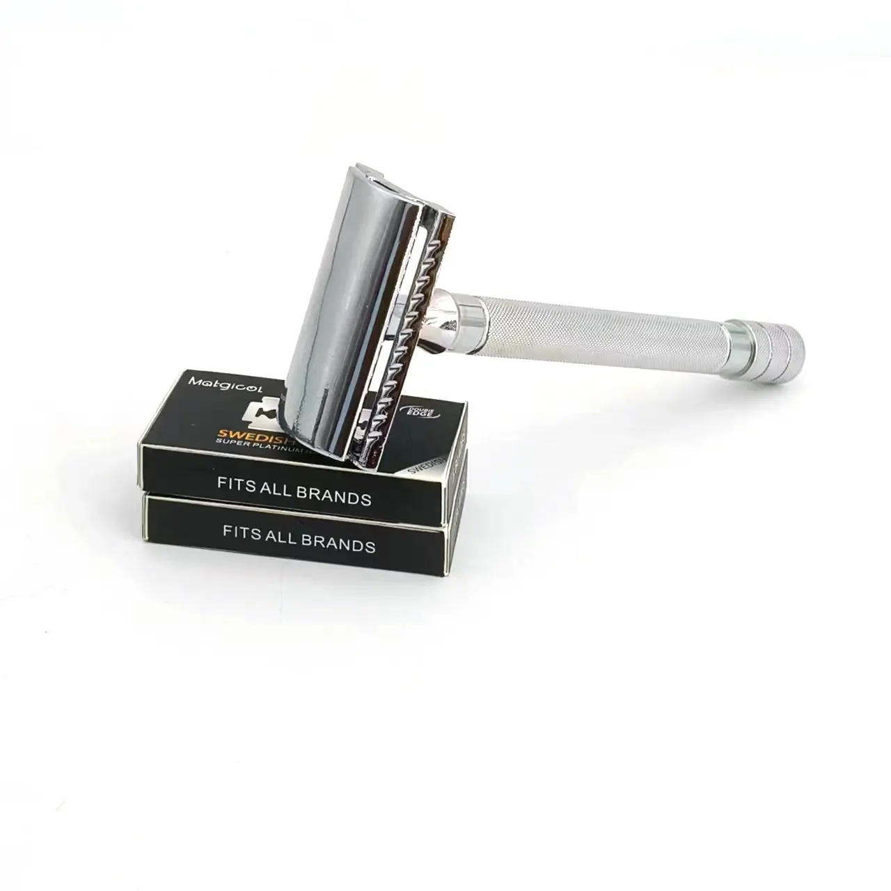 Aluminum Alloy Handle Double Edge Safety Razor with 5 Blades - Ideal for Women and Men's Grooming