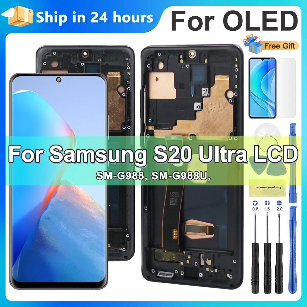 Super AMOLED S20 Ultra Screen Assembly, for Samsung Galaxy S20 Ultra 5G G988 G988U Lcd Display Digital Touch Screen with Frame