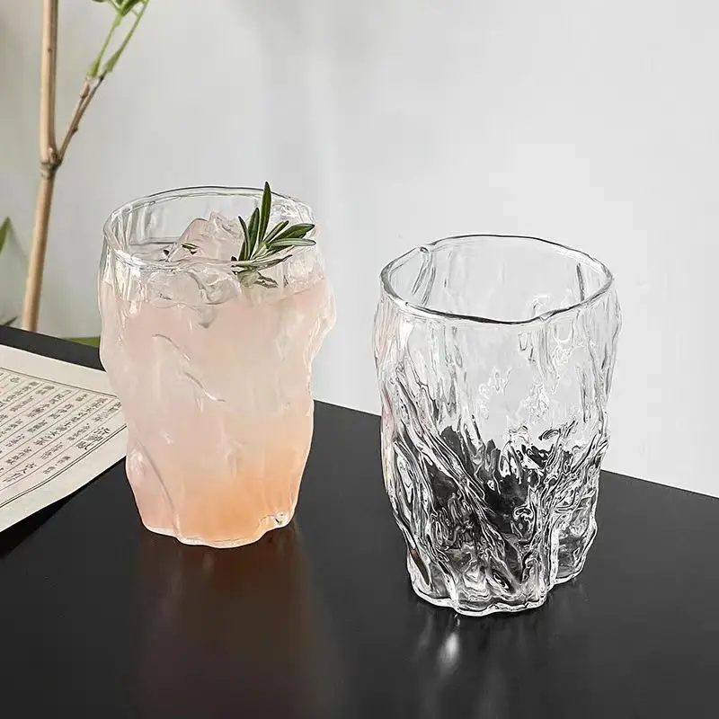 

Japanese Style Transparent Glass Cup,280ml Office Tea Cup for Loose Tea & Coffee,Aesthetic Water Glass with Textured Design