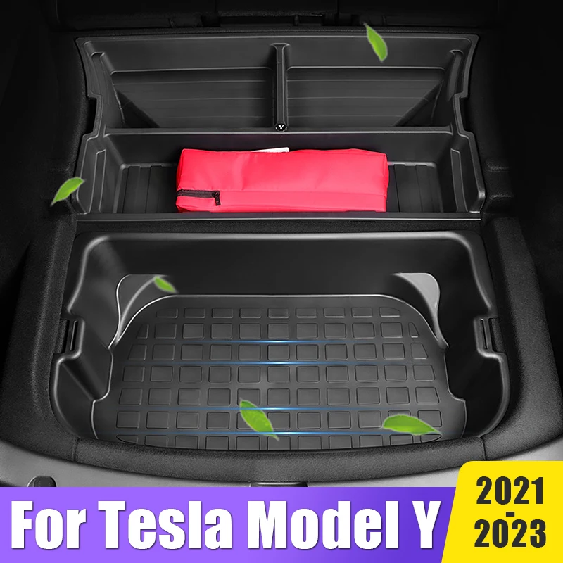 Car Accessories For Tesla Model Y 2021 2022 2023 Trunk Side Storage Box Space Fire Extinguisher Partition Decoration Organizer