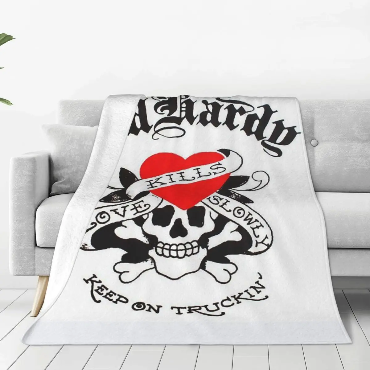 Ed Hardy Love Kills Slowly Blankets Soft Warm Flannel Throw Blanket Cover for Bed Living room Picnic Travel Home Couch