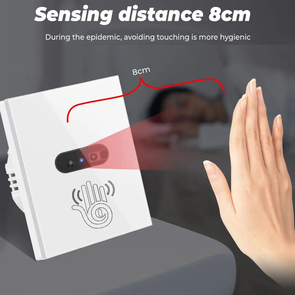 

EU Wall Infrared Sensing Wave Switch Avoid Contact with Bacteria Smart Sensor Tempered Glass Panel Switch Wisdom Life