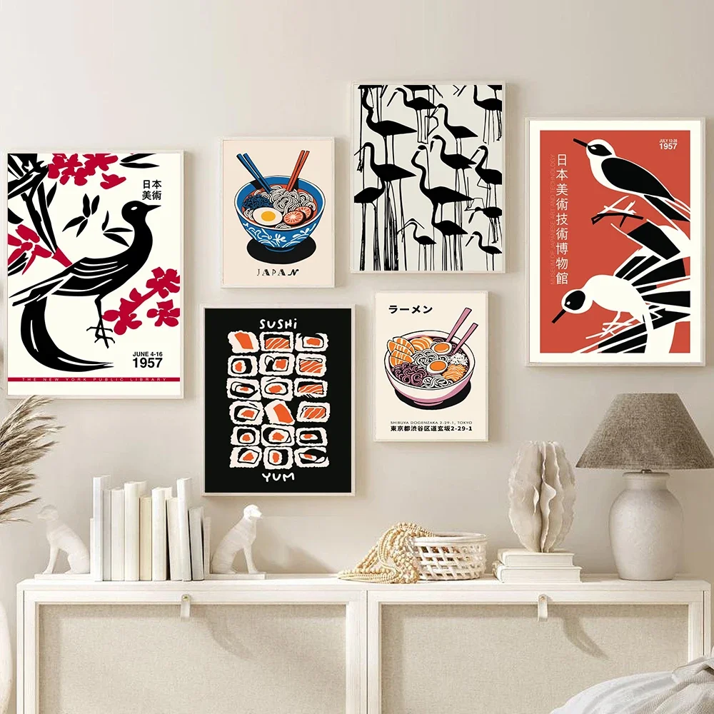 Póster Artístico Vintage de Japón Tokyo Ramen Bar, pintura de Sushi Ramen Animal, arte de pared, decoración de habitación Kawaii, lienzo Poste
