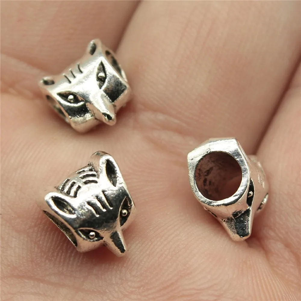 10pcs 10x8.8x6.6mm Antique Silver Color Fox European Big Hole Beads Jewelry Making Materials