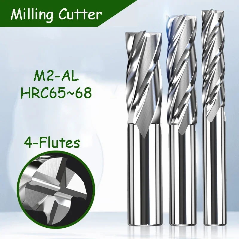 

4-Flutes Milling Cutter HRC65~68 M2-AL High Hardness White Steel Straight Shank End Mill For CNC Machine Tools Metal Processing