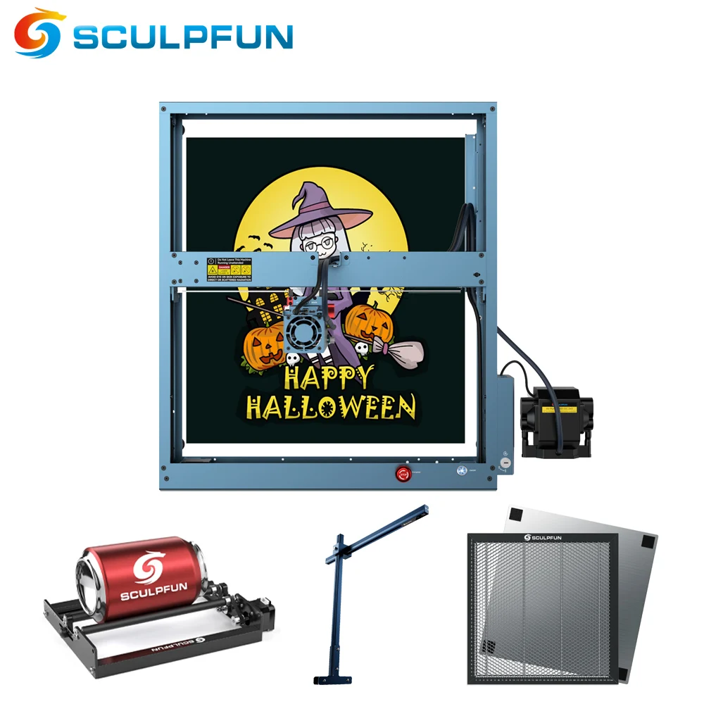 

Sculpfun SF-A9 40W Laser Engraver Machine 400*400MM Work Area with Air Assist Honeycomb Board Roller and Cam500 For Acrylic Meta