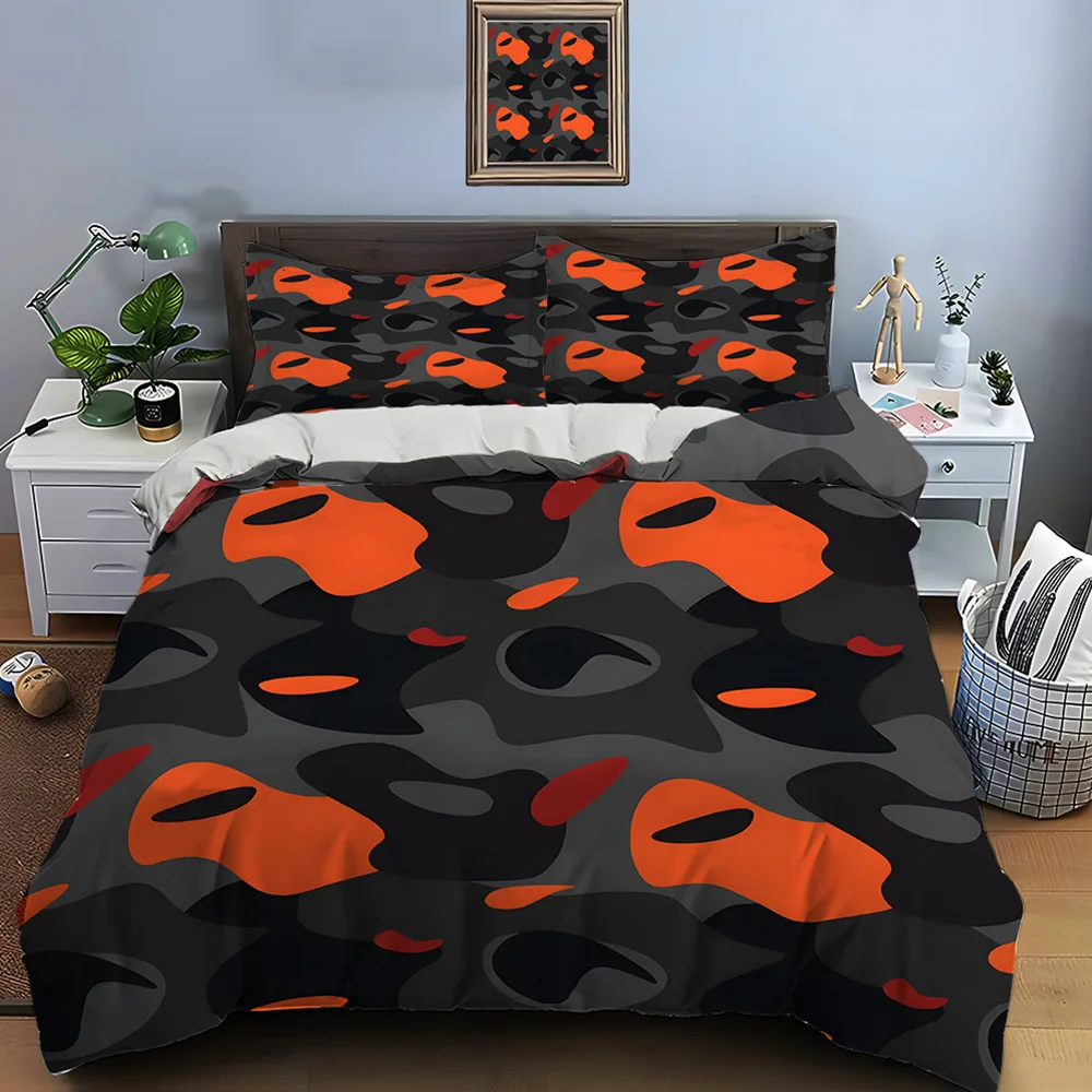 Abstract orange and black shapes Bedding Set for Kids Luxury Gift 3pcs Digital Print Comforter Set Soft Comfortable Breathable