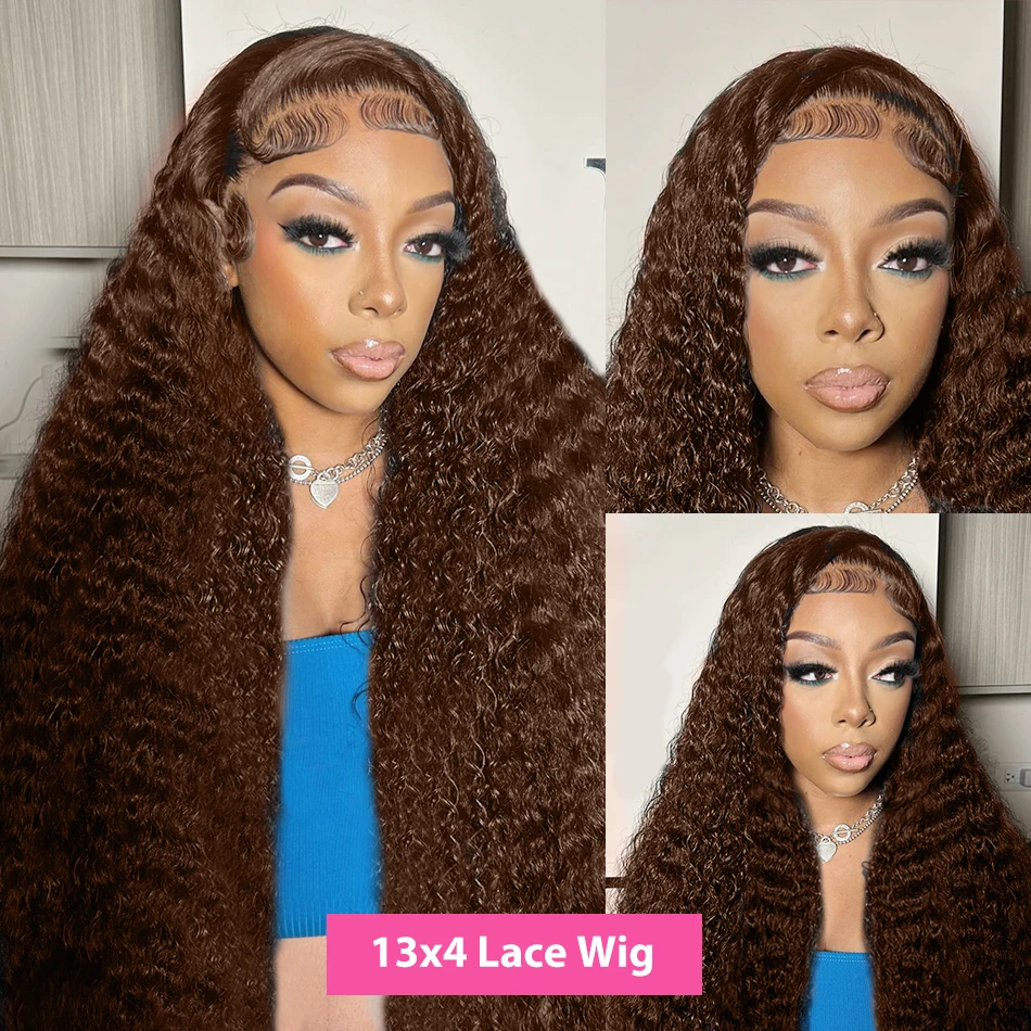 Wig keriting cokelat ketebalan 250 Wig depan renda rambut manusia 13X6 HD Wig tanpa lem berwarna gelombang dalam 30 34 inci 13x4 untuk wanita